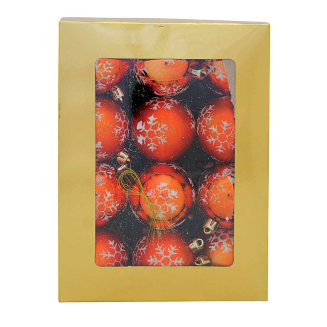 Set 24 de globuri portocalii cu imprimeu de fulg din sclipici