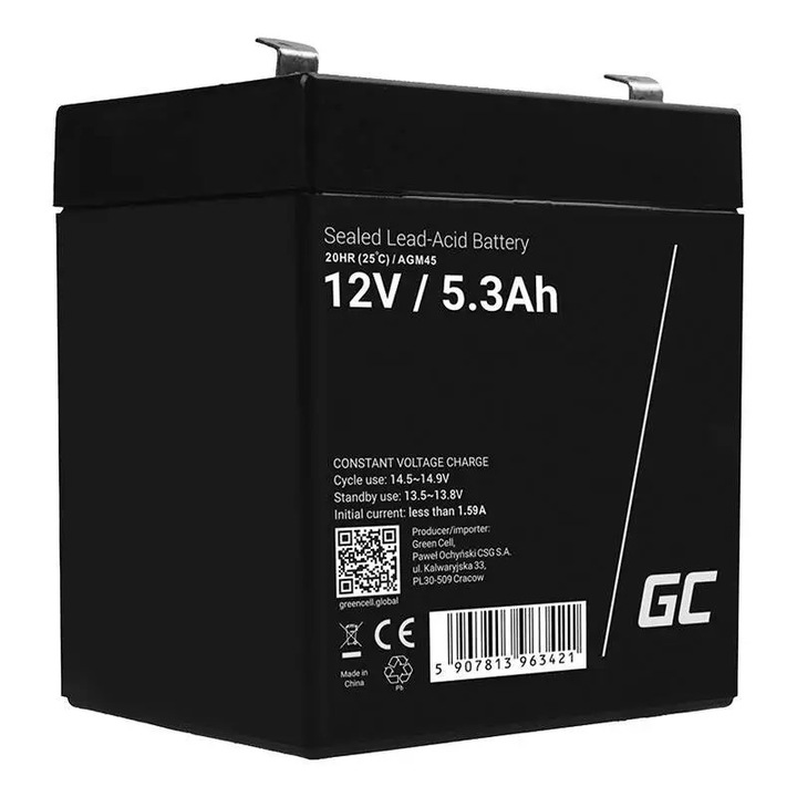 Baterie AGM VRLA Green Cell AGM45, 12V, 5.3Ah