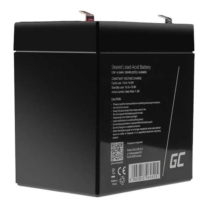 Acumulator stationar AGM 12V 4Ah VRLA plumb acid baterie fara mentenanta jucarii sisteme de alarma Green Cell