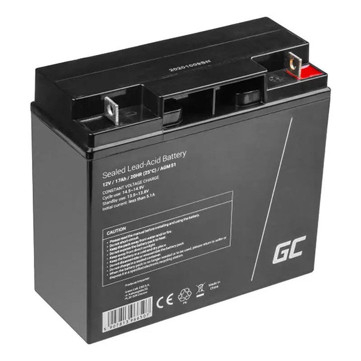 Acumulator AGM 12V 17Ah VRLA plum acid baterie fara mentenanta cositoare scuter barca Green Cell