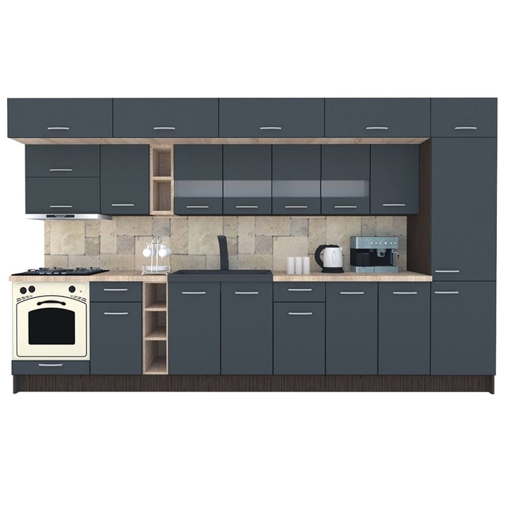 Set Bucatarie Genarom BIGMAR 370 A, 370 x 225,5 x 60 cm, Wenge / Decor 0164