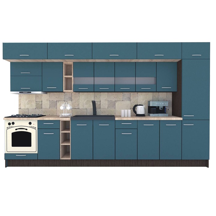 Set Bucatarie Genarom BIGMAR 370 A, 370 x 225,5 x 60 cm, Wenge / Decor 0244