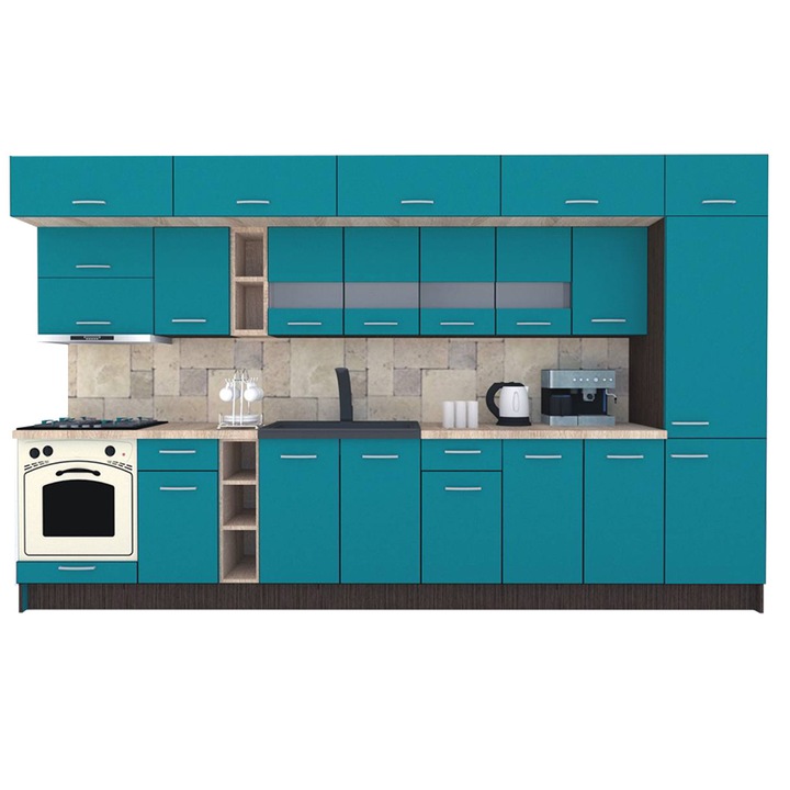 Set Bucatarie Genarom BIGMAR 370 A, 370 x 225,5 x 60 cm, Wenge / Decor 0245