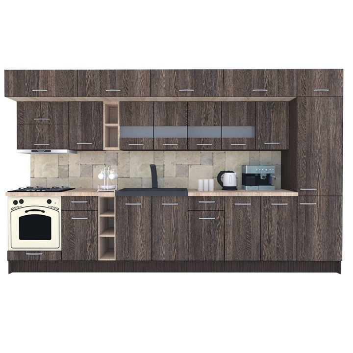 Set Bucatarie Genarom BIGMAR 370 A, 370 x 225,5 x 60 cm, Wenge / Decor 7648