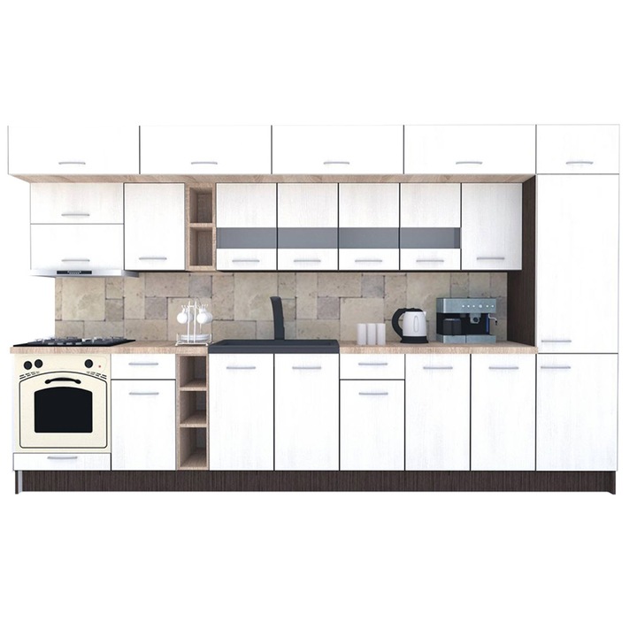 Set Bucatarie Genarom BIGMAR 370 A, 370 x 225,5 x 60 cm, Wenge / Decor 8508