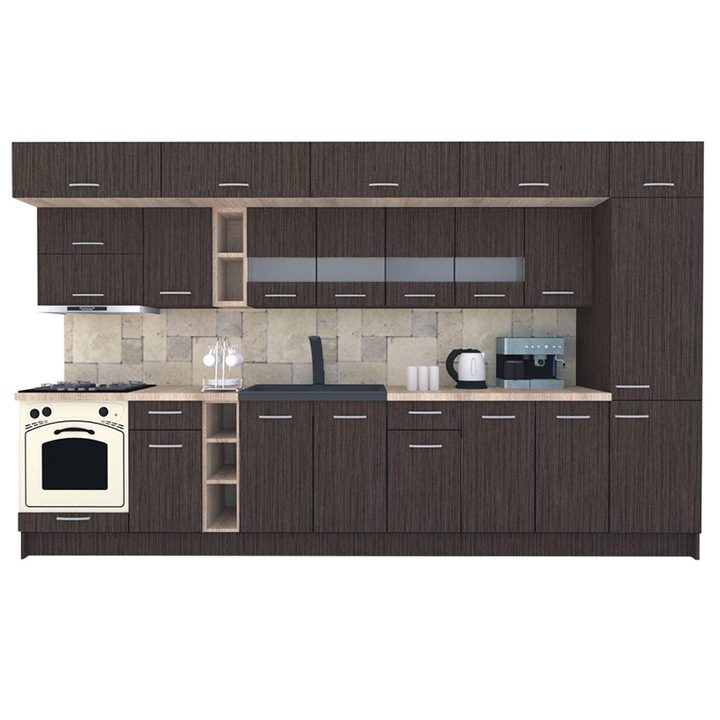 Set Bucatarie Genarom BIGMAR 370 A, 370 x 225,5 x 60 cm, Wenge / Decor 8548