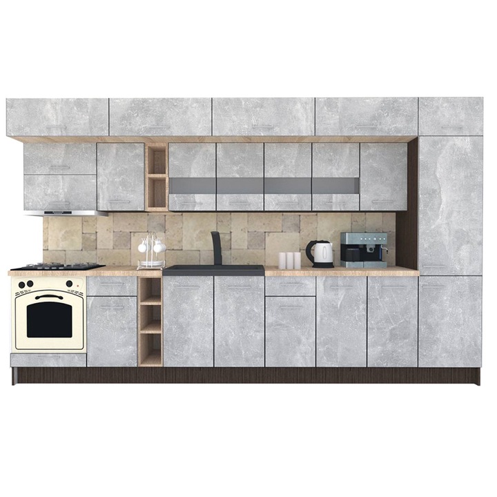 Set Bucatarie Genarom BIGMAR 370 A, 370 x 225,5 x 60 cm, Wenge / Decor 4298