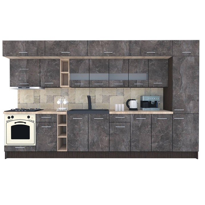 Set Bucatarie Genarom BIGMAR 370 A, 370 x 225,5 x 60 cm, Wenge / Decor 4299