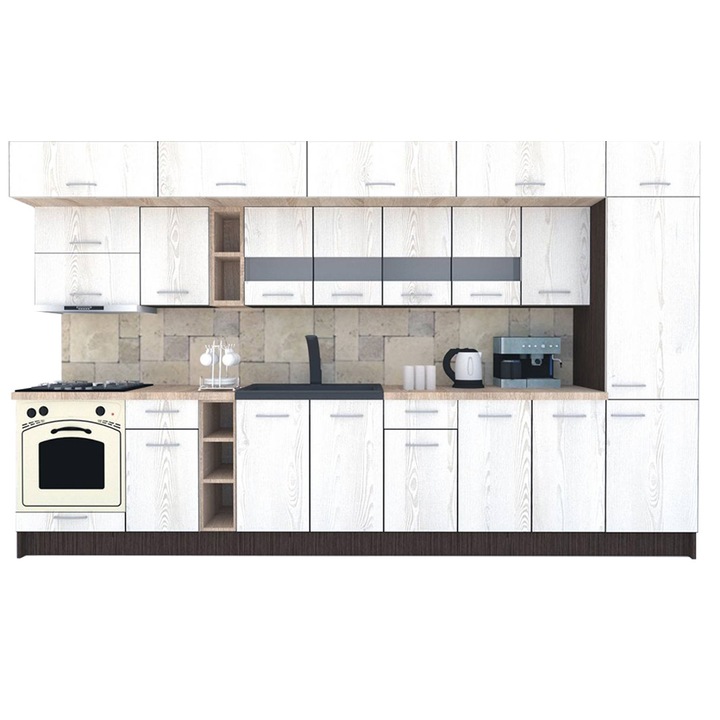 Set Bucatarie Genarom BIGMAR 370 A, 370 x 225,5 x 60 cm, Wenge / Decor K010