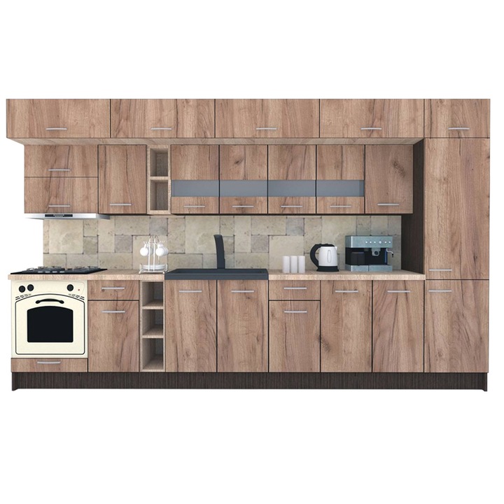 Set Bucatarie Genarom BIGMAR 370 A, 370 x 225,5 x 60 cm, Wenge / Decor K004