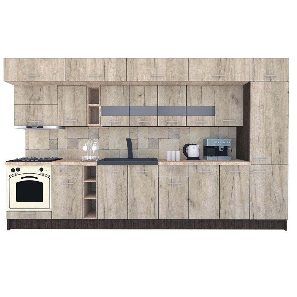 Set Bucatarie Genarom BIGMAR 370 A, 370 x 225,5 x 60 cm, Wenge / Decor K002