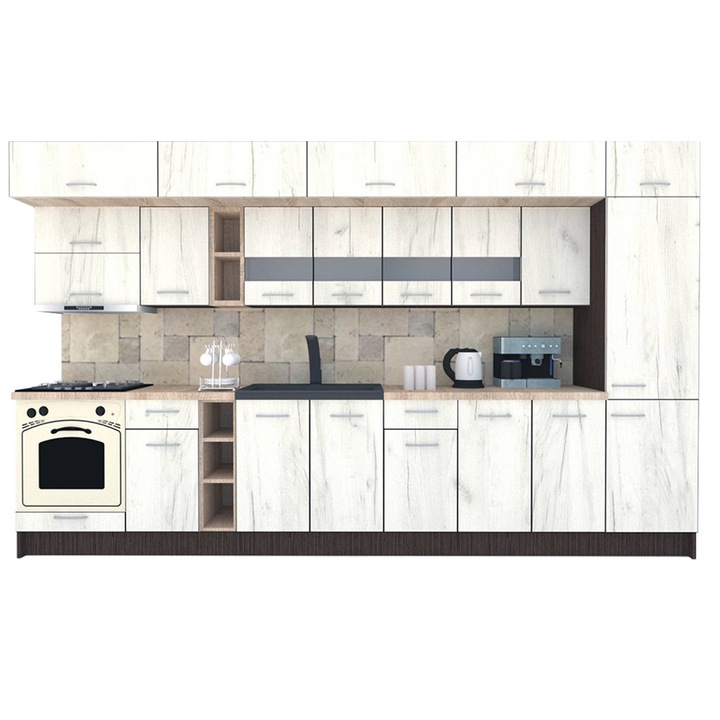 Set Bucatarie Genarom BIGMAR 370 A, 370 x 225,5 x 60 cm, Wenge / Decor K001