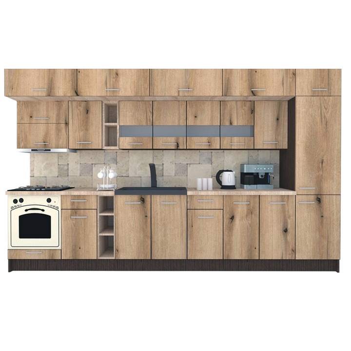 Set Bucatarie Genarom BIGMAR 370 A, 370 x 225,5 x 60 cm, Wenge / Decor K365