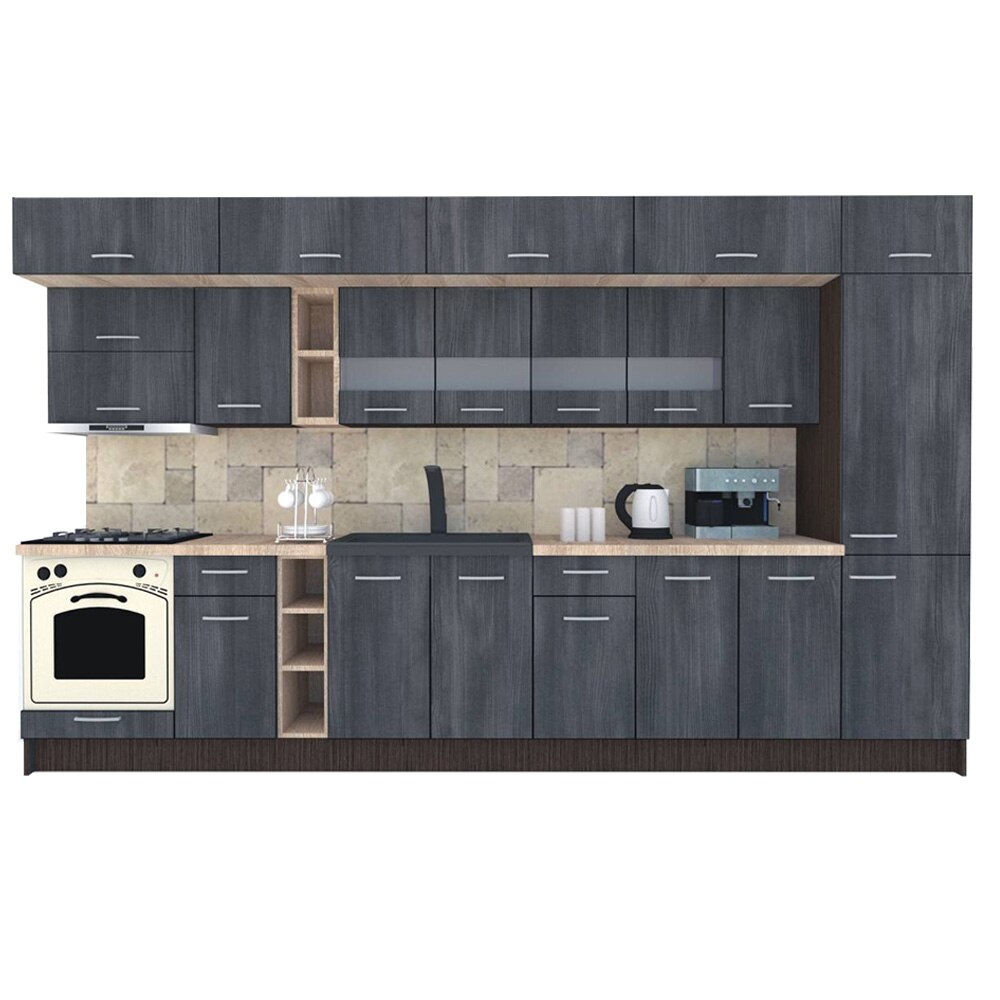 Set Bucatarie Genarom BIGMAR 370 A, 370 x 225,5 x 60 cm, Wenge / Decor 8509