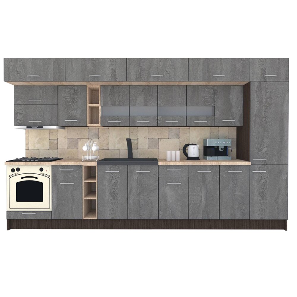 Set Bucatarie Genarom BIGMAR 370 A, 370 x 225,5 x 60 cm, Wenge / Decor K352