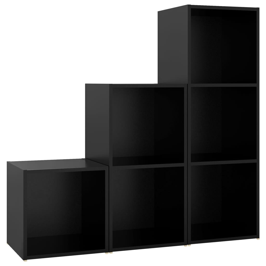 Set de 3 comode dulapuri TV vidaXL, PAL, 107 x 35 x 37 cm, Negru