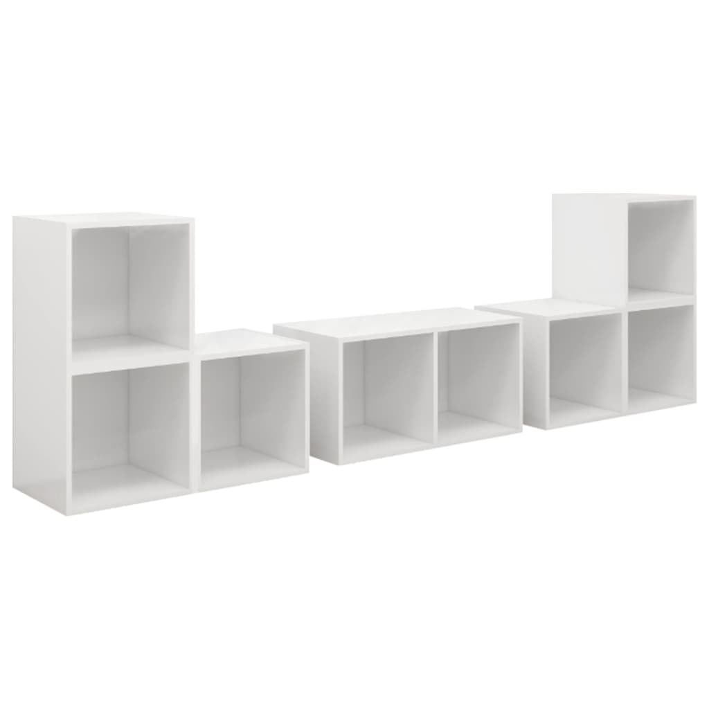 Set de 6 comode dulapuri TV din pal extralucios vidaXL, PAL, 37 x 35 x 37 cm, Alb