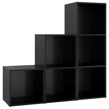 Set de 3 comode dulapuri TV din pal extralucios vidaXL, PAL, 107 x 35 x 37 cm, Negru