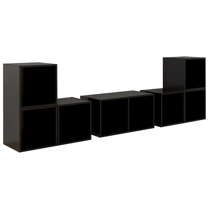 Set de 6 comode dulapuri TV din pal extralucios vidaXL, PAL, 37 x 35 x 37 cm, Negru