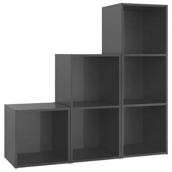 Set de 3 comode dulapuri TV din pal extralucios vidaXL, PAL, 107 x 35 x 37 cm, Gri Set de 3 comode dulapuri TV din pal extralucios vidaXL, PAL, 107 x 35 x 37 cm, Gri