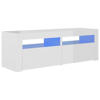 Comoda TV din pal extralucios cu lumini LED vidaXL, PAL, 120 x 35 x 40 cm, Alb- Comoda TV din pal extralucios cu lumini LED vidaXL, PAL, 120 x 35 x 40 cm, Alb-