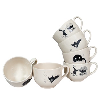 Set 6 cani jumbo, Cesiro, 470 ml, Crem Ivoire Decorat cu Pisici Set 6 cani jumbo, Cesiro, 470 ml, Crem Ivoire Decorat cu Pisici