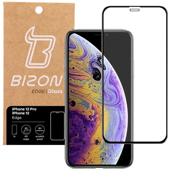 Folie protectoare de sticla securizata Bizon Glass Edge pentru iPhone 12/12 Pro, negru