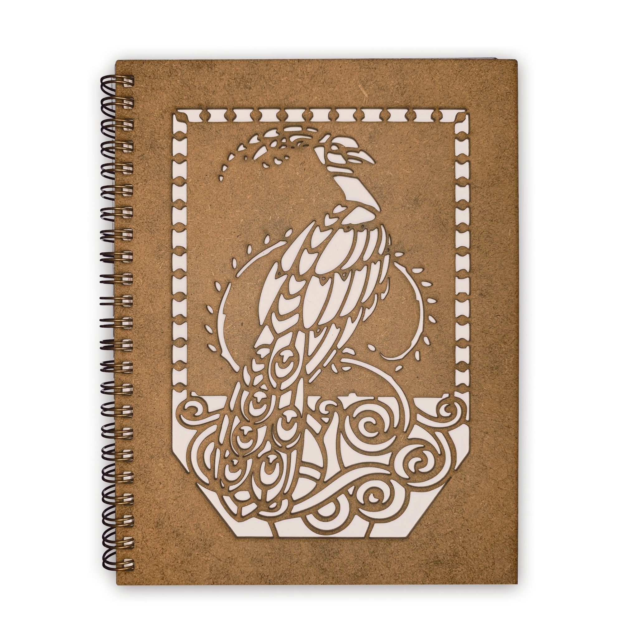 Agenda Lemn Decupata A5 80 file - Silueta paun