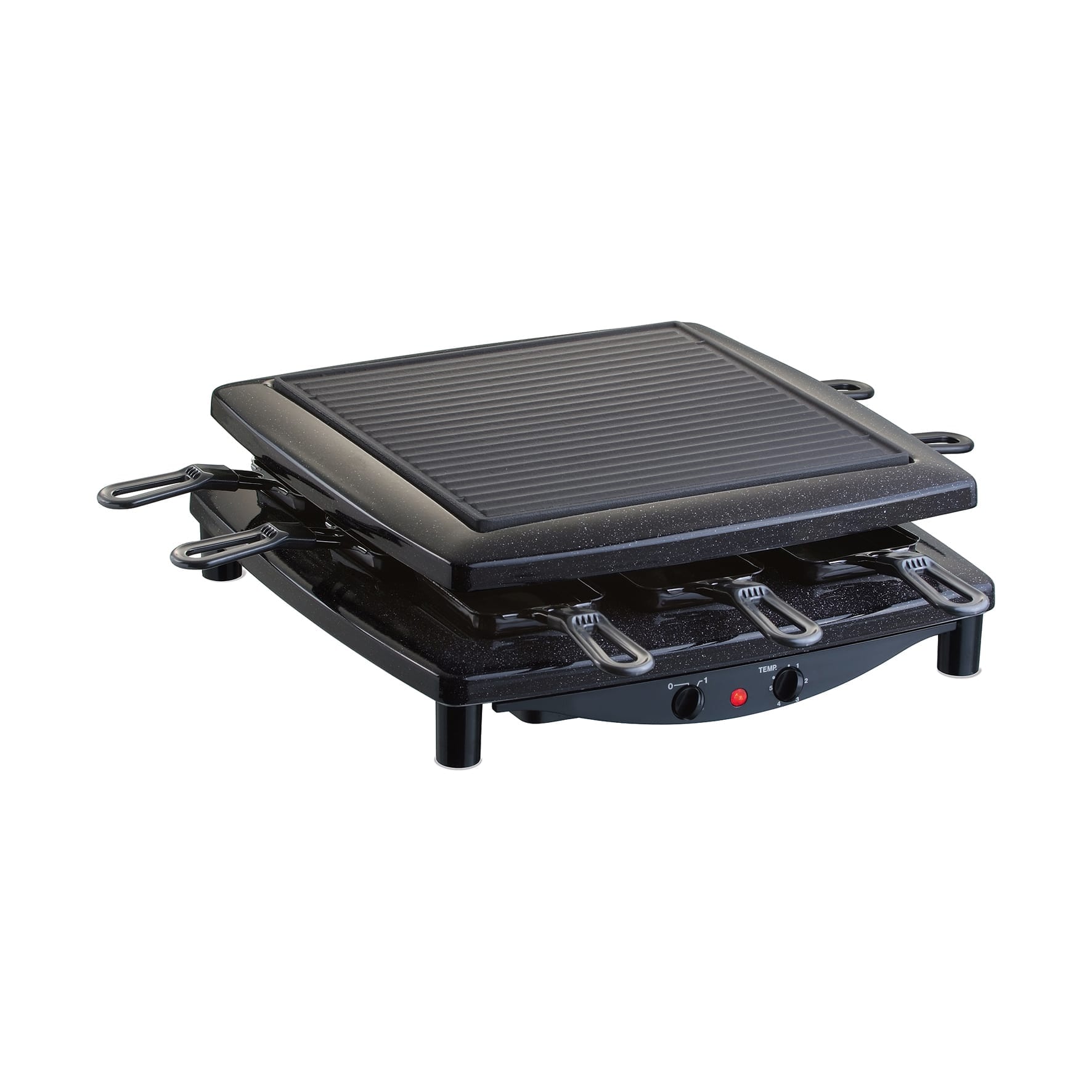 Plita grill si raclette electrica Steba, RC 2.1, 26 x 26 cm, 8 tigai raclette, control temperatura, rezistenta, curatare usoara, model german, negru