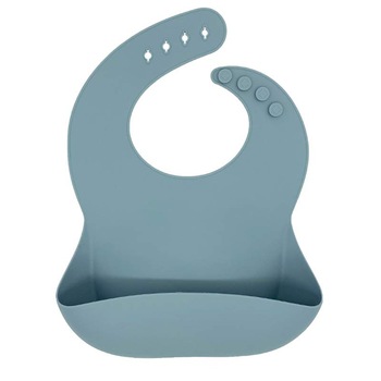 Bavetica flexibila din silicon pentru bebelusi, Quasar & Co., din cauciuc moale, cu buzunar colector larg, inchidere ajustabila, albastru inchis