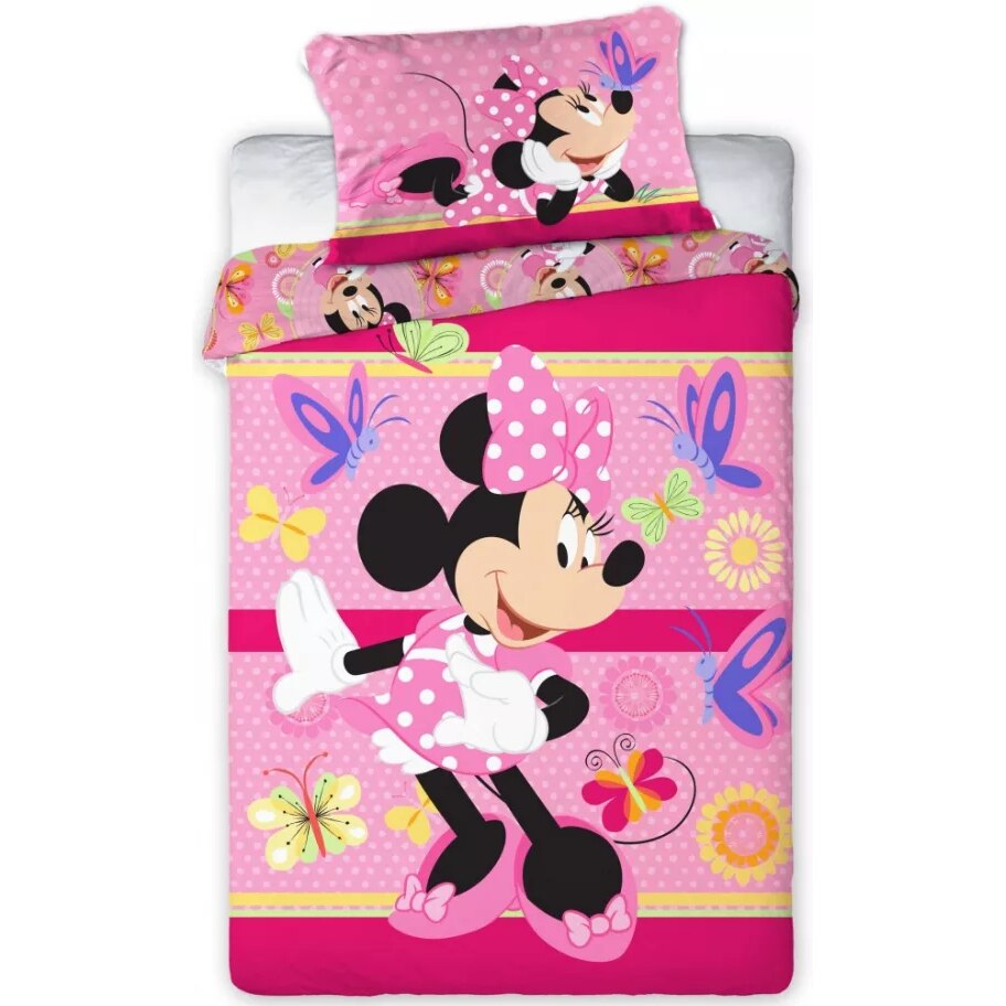 Set lenjerie pat copii Minnie Butterflies 100x135 + 40x60, SunCity, Roz