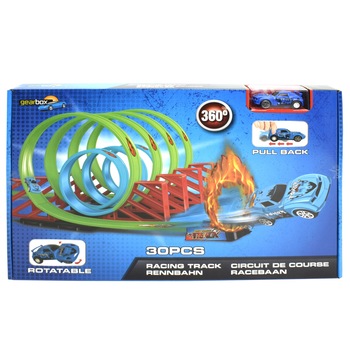 Set pista de actiune, gearbox, racing, cu masinuta albastra de curse Set pista de actiune, gearbox, racing, cu masinuta albastra de curse