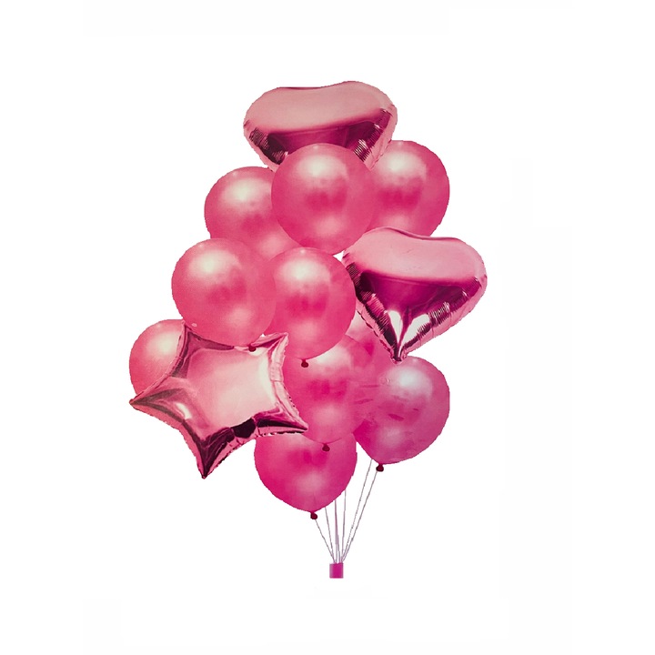 Комплект от 10 фолиеви и латексови балона, розови, 20-30 см