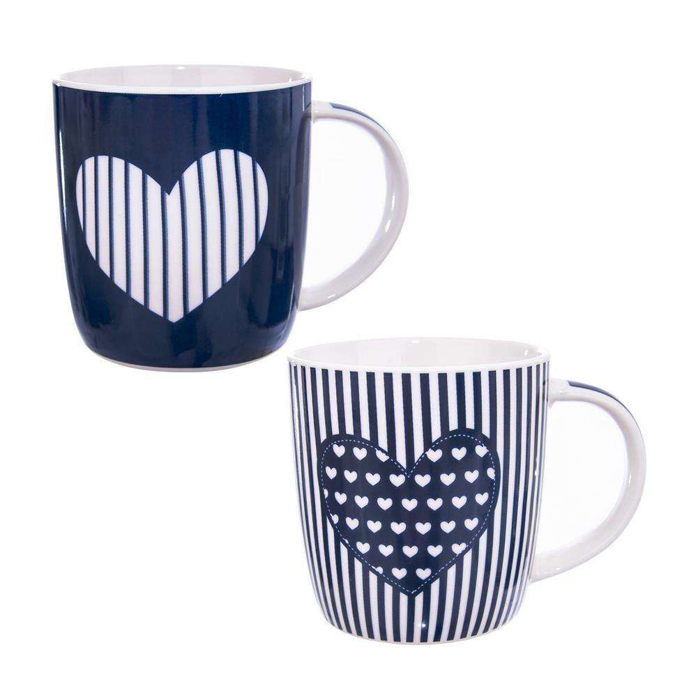 Set 2 cani cu imprimeu, Orion, Portelan, Albastru/Gri, 390 ml