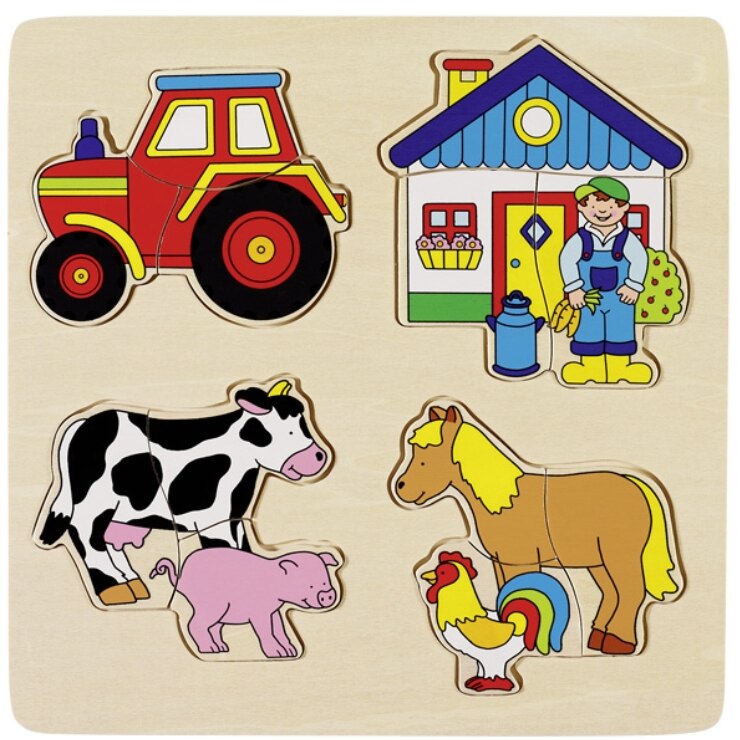 Puzzle incrustat - Ferma, 12 piese lemn, 27,4 x 27,4 cm, multicolor