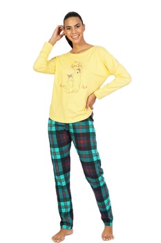 Pijamale dama Serena, maneca lunga, pantaloni lungi, imprimeu hello winter, Galben Pijamale dama Serena, maneca lunga, pantaloni lungi, imprimeu hello winter, Galben