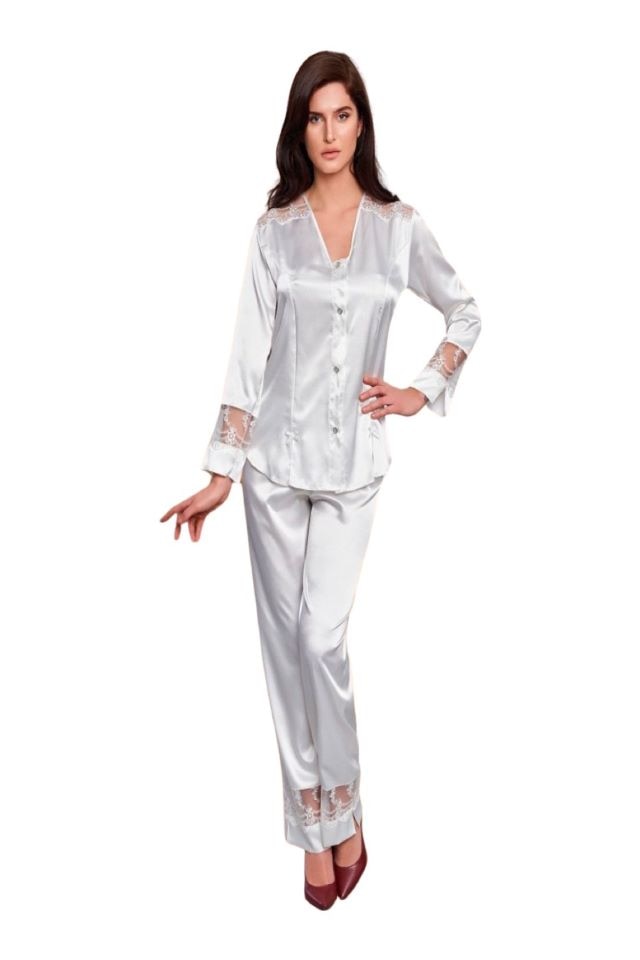 Set Pijama de satin, Alb