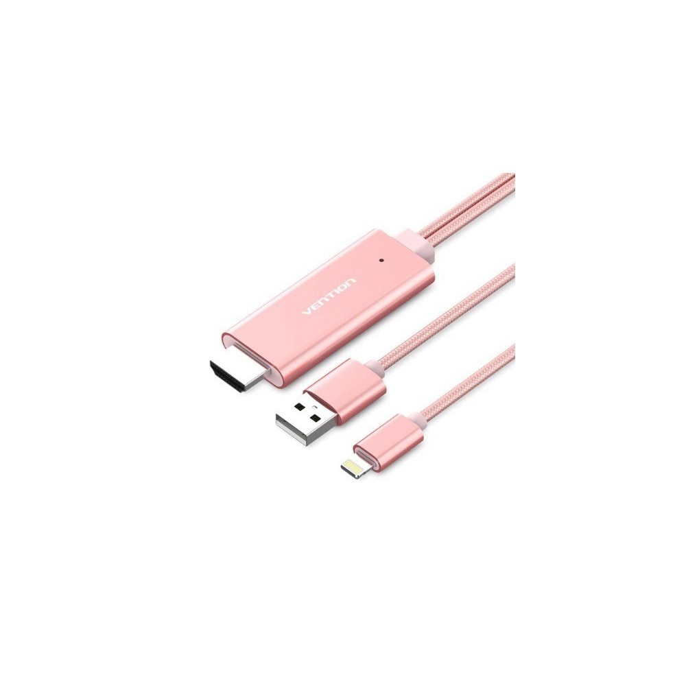 Cablu adaptor premium vention pentru iphone lightning 8pin la hdmi Roz