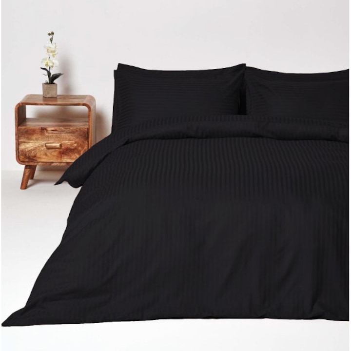 Спално бельо, Carmel "Лукс", 100% памучен сатен, в черен цвят, за двама души, 5 части (чаршаф 220/240 + 2 бр. плик за завивка 150/220 + 2 бр. калъфки за възглавници 50/70)