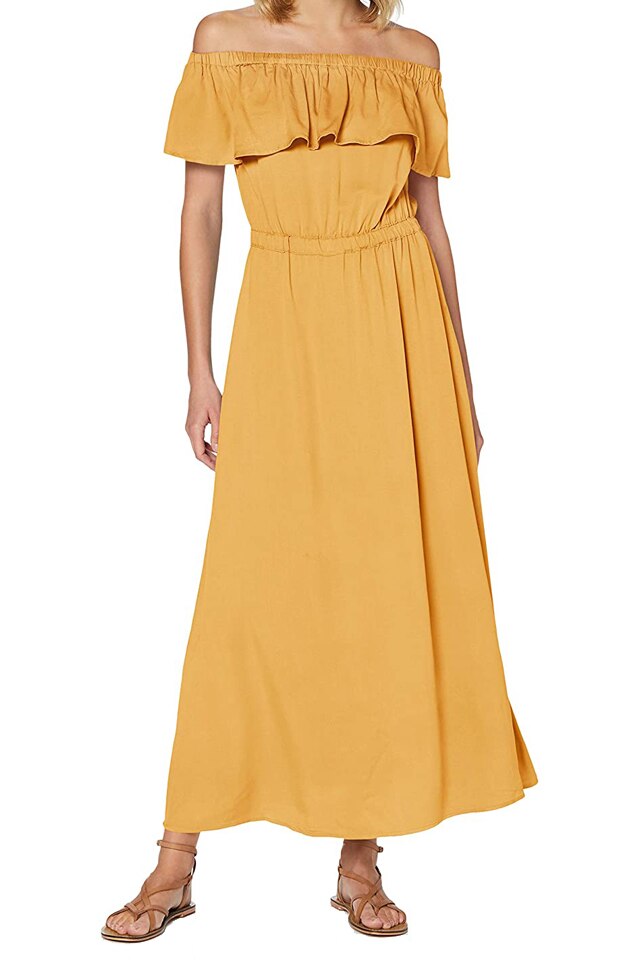 Rochie lunga dama 'Onlalma Life Vis' Only, galbena, 38 EU, cu umerii goi