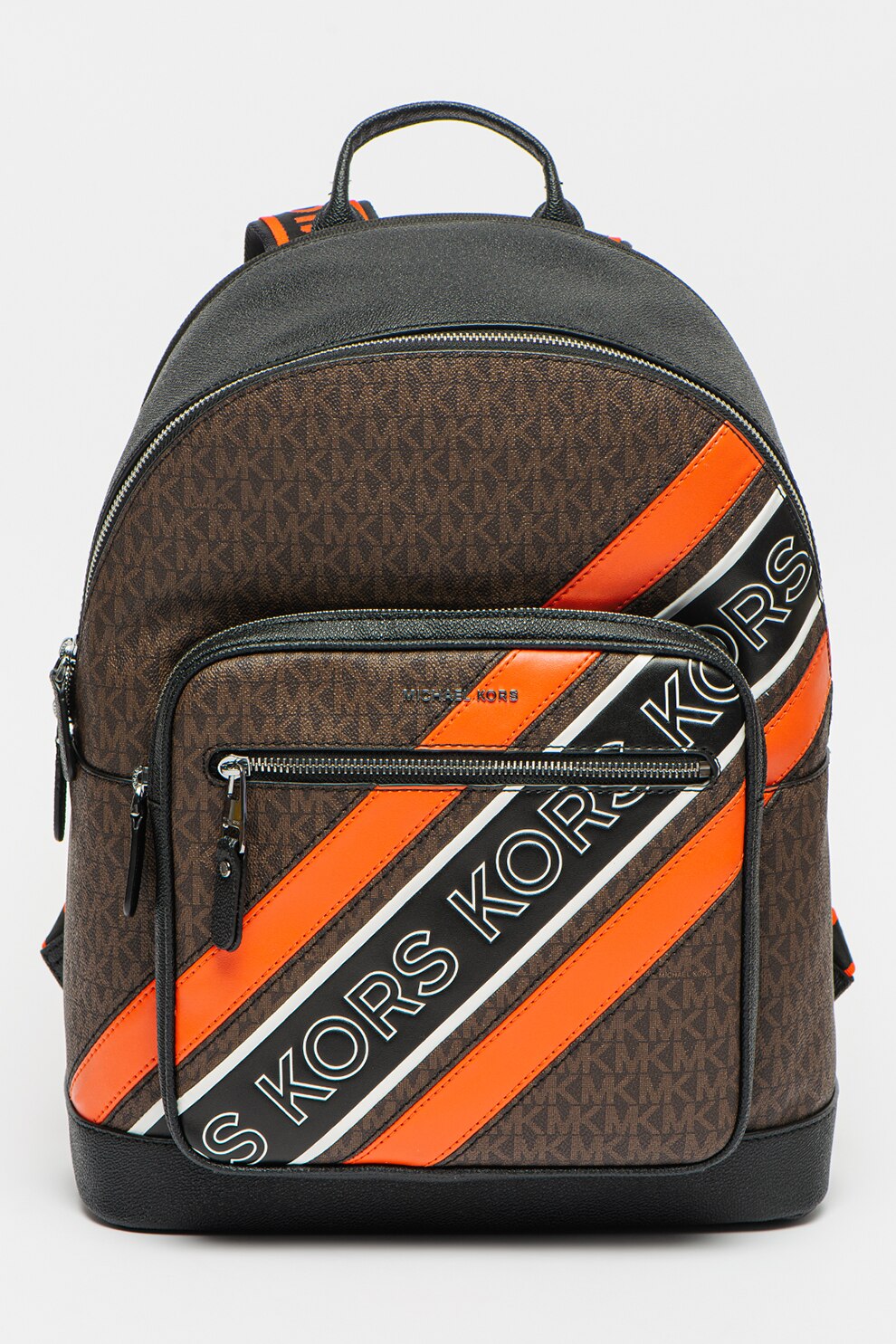 Michael Kors, Rucsac cu fermoar si logo in relief, Maro/negru/rosu vermilion