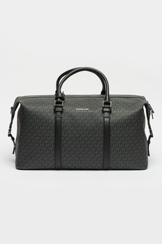 Michael Kors, Geanta duffle din piele ecologica cu imprimeu logo, Negru/Gri inchis Michael Kors, Geanta duffle din piele ecologica cu imprimeu logo, Negru/Gri inchis