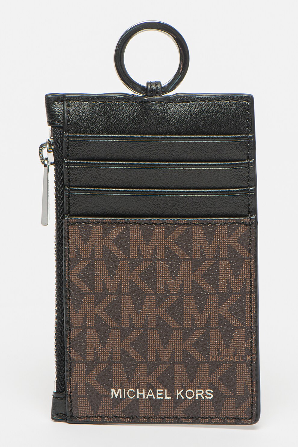 Michael Kors, Portcart din piele ecologica cu logo, Negru/Maro