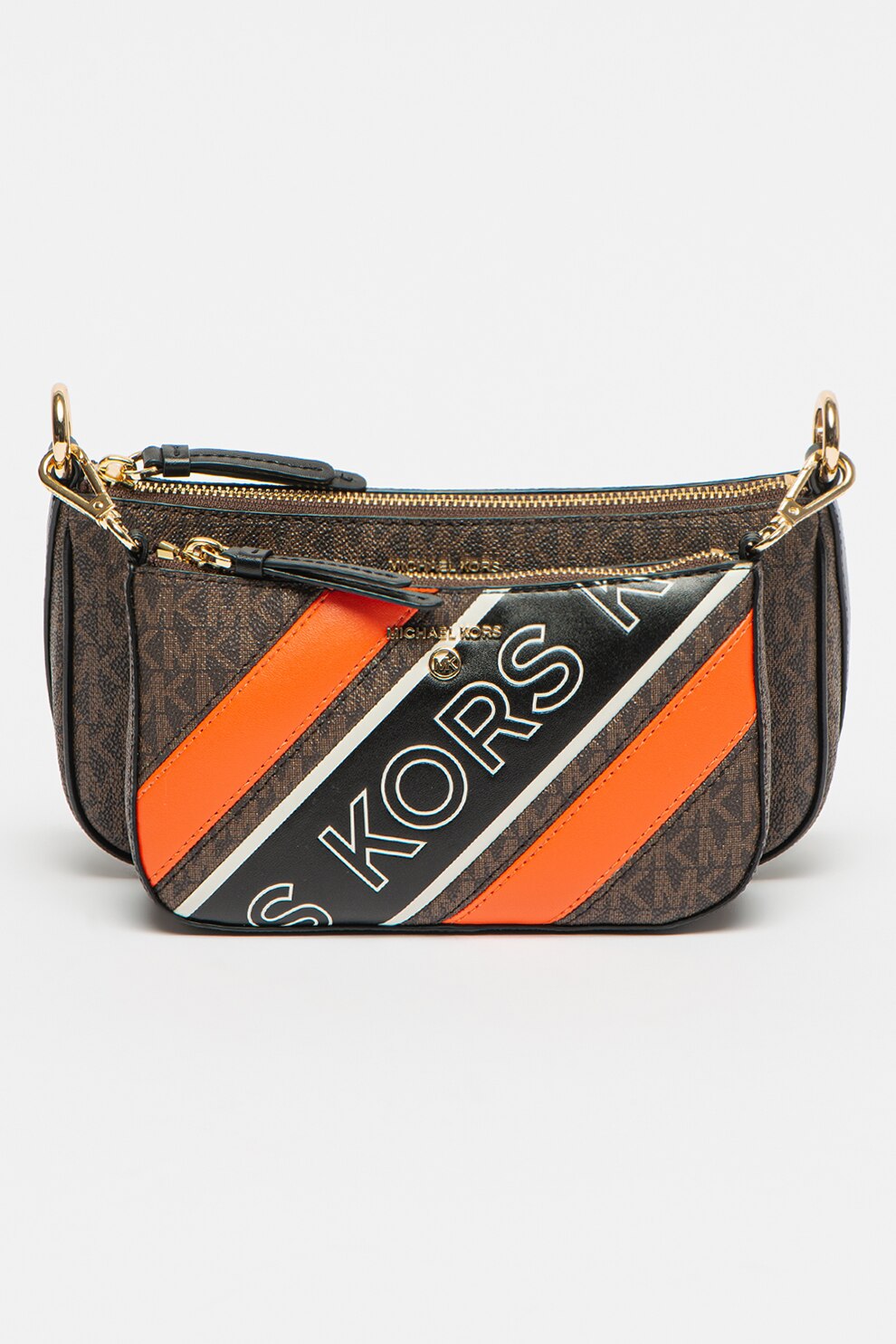 Michael Kors, Set de genti crossbody cu logo in relief, Maro/Rosu vermilion
