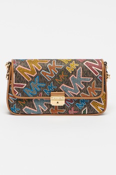 Michael Kors, Geanta crossbody cu logo si bareta detasabila, Maro/Multicolor Michael Kors, Geanta crossbody cu logo si bareta detasabila, Maro/Multicolor