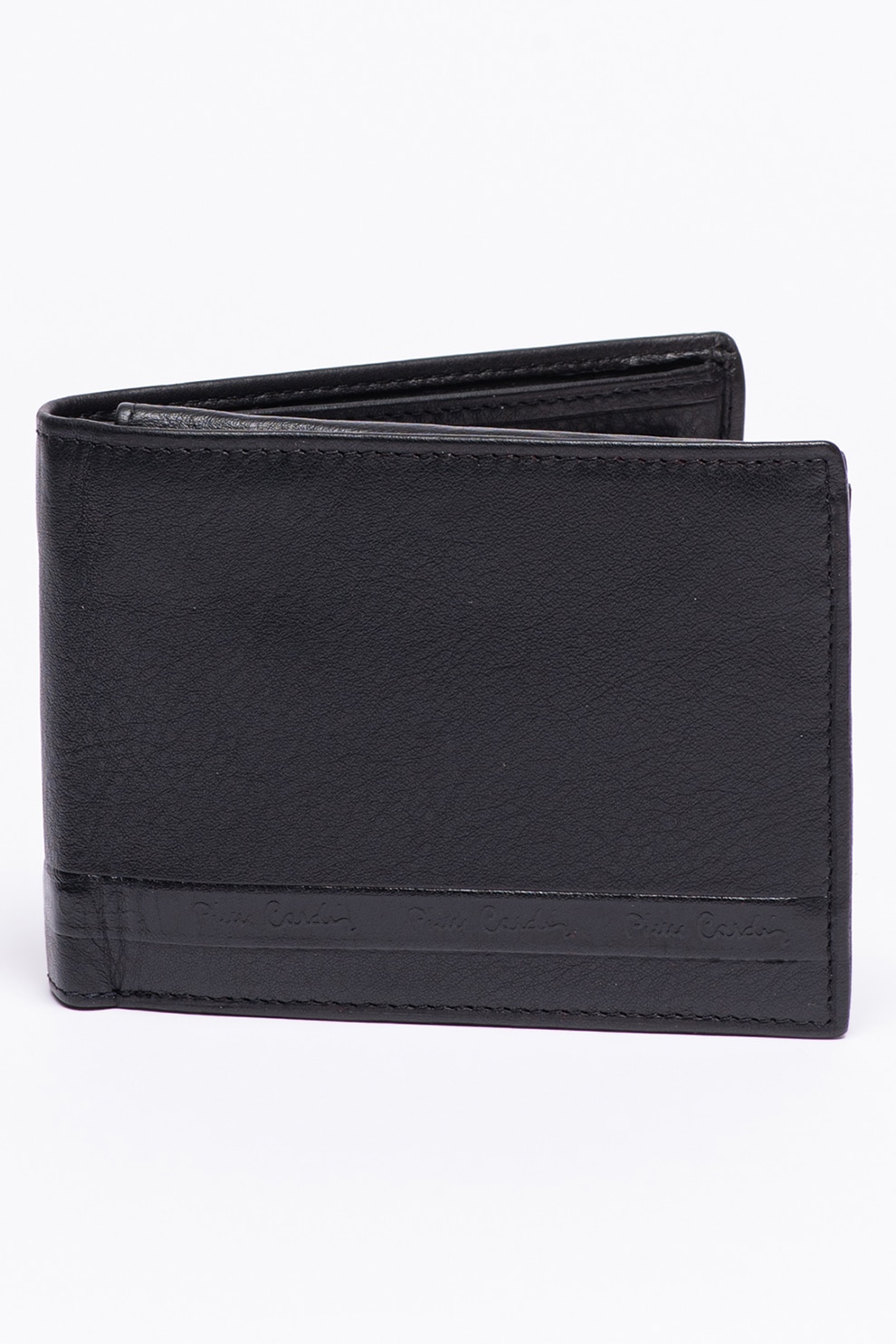 Pierre Cardin, Portofel pliabil de piele cu logo, Negru