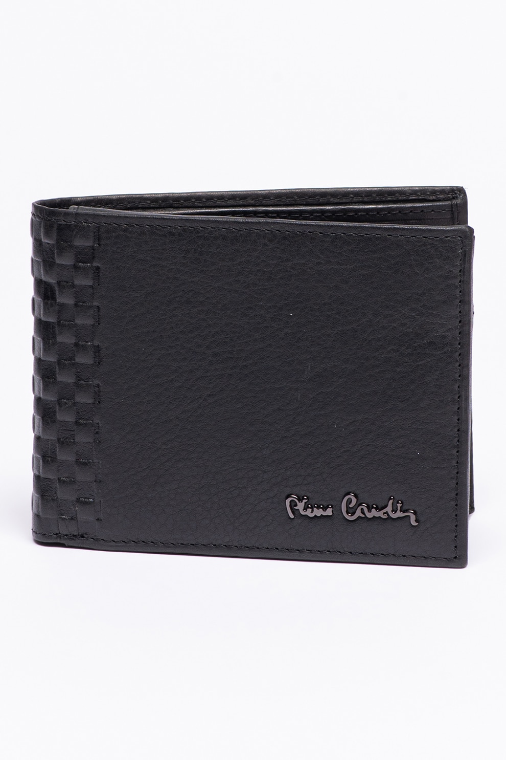 Pierre Cardin, Portofel de piele cu aspect tesut, Negru