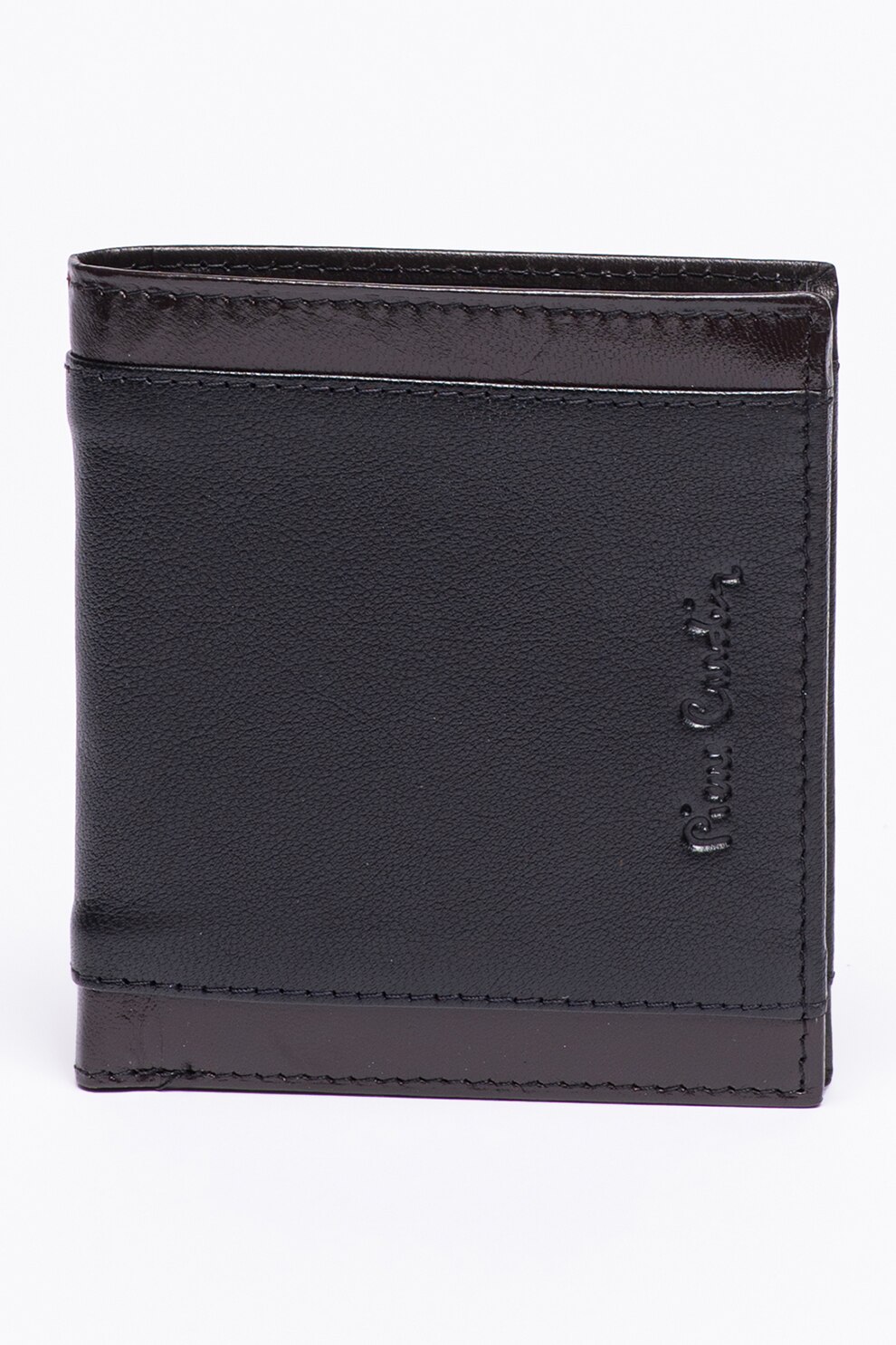 Pierre Cardin, Portofel de piele cu capse, Negru/Maro