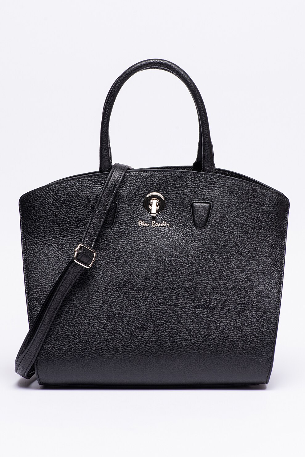 Pierre Cardin, Geanta tote de piele cu logo si aspect texturat, Negru