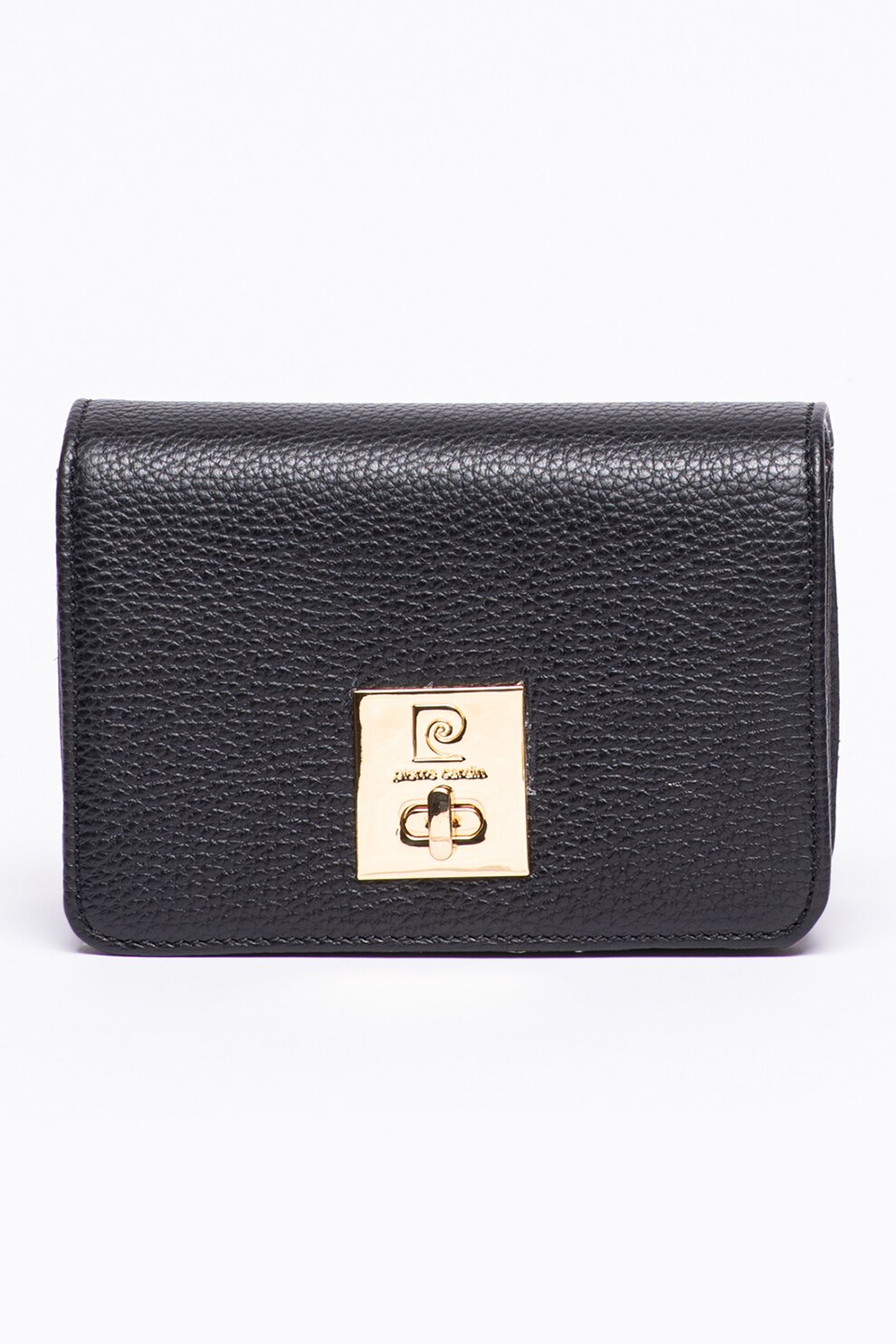 Pierre Cardin, Geanta crossbody de piele cu logo, Negru